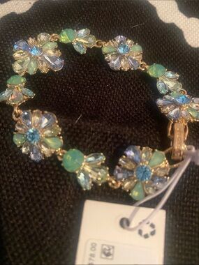 Marchesa Gold Floral Crystal Bracelet in Aqua and Light Blue